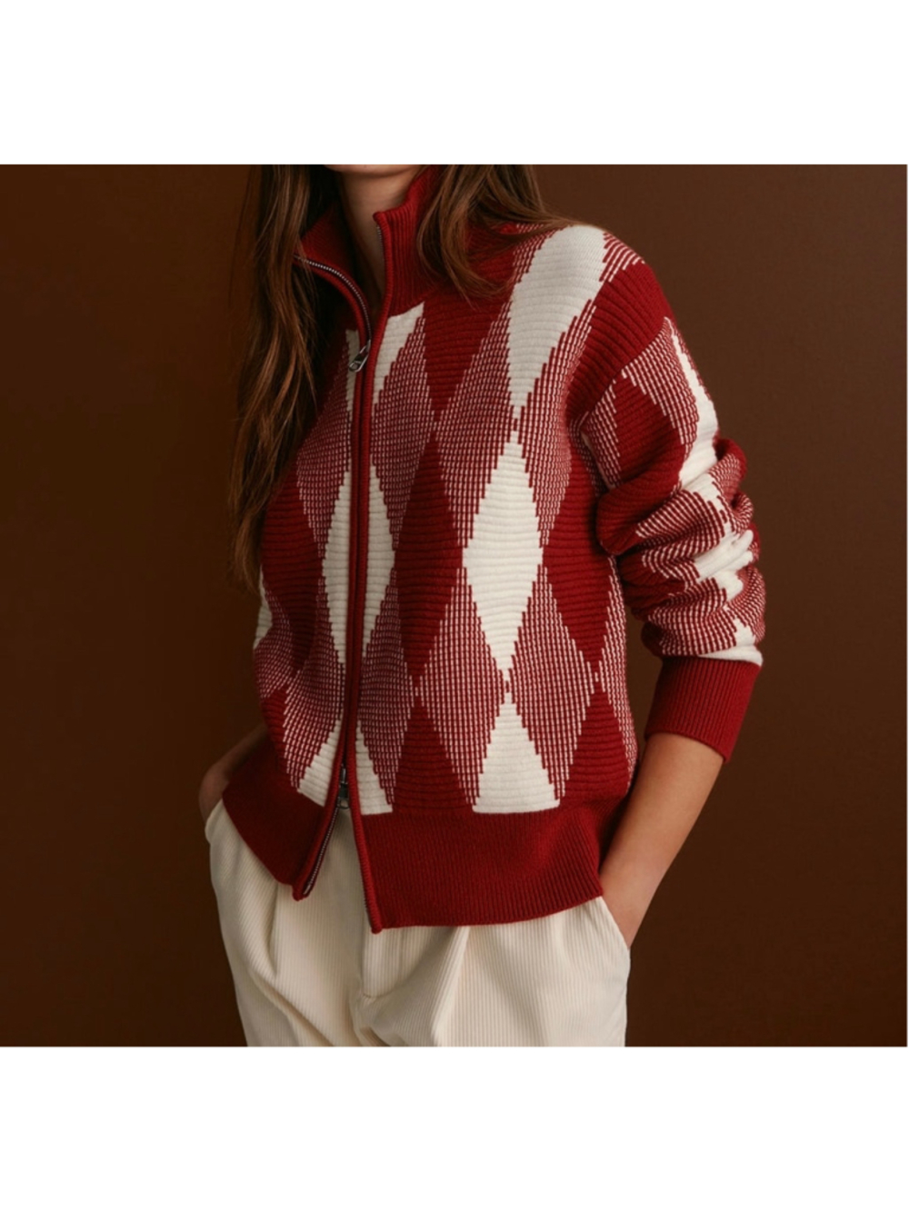 Varley Karina Jacquard Knit Jacket red dahlia women’s medium
